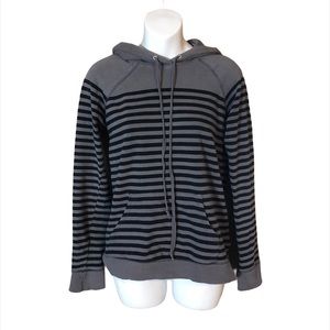 Forever 21 Black & Gray Striped Hooded Sweater Sm